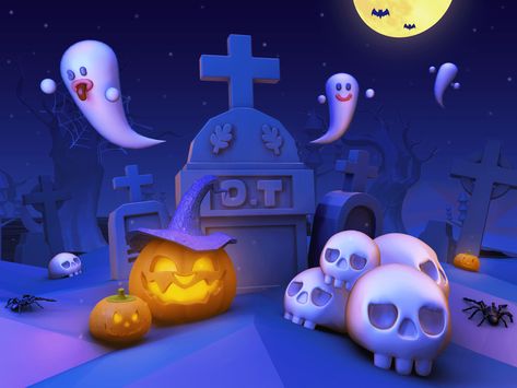 Happy Halloween! by Doter Halloween Art, Scary Characters, Halloween 3d, Photoshop Tutorial Design, Web Design Tutorials, Game Icon, Halloween Backgrounds, Halloween Games, Happy Colors