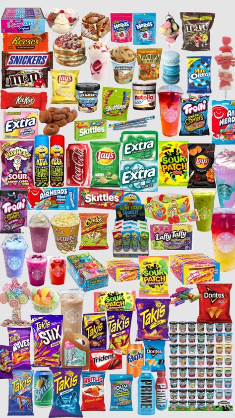 Popular Candy Brands, Types Of Candy List, Snacks Chips And Candy, Good Snacks To Buy, Good Candy, A Lot Of Candy, Paper Squishies, Squishy Food, Homemade Squishies