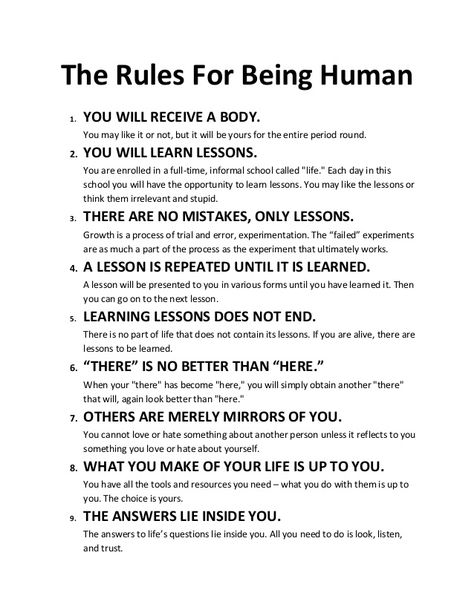 Rules For Being Human, Ruler Quotes, Science Tattoo Ideas, Emotional Therapy, House Manager, Laws Of Life, Good Human, Feminine Spirituality, Good Advice For Life