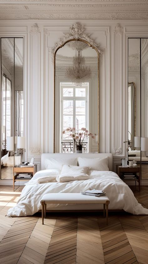 Modern Parisian Interior, Parisian Chic Bedroom, Parisian Style Interior, Parisian Interior Design, Parisian Bedroom, Paris Interiors, Parisian Interior, Dorm Wall Decor, Modern Luxury Bedroom