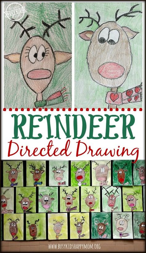 Reindeer Directed Drawing for Classrooms - such a fun activity! Great for ALL Ages Reindeer Directed Drawing, December Kindergarten, Classe D'art, December Activities, Holiday Classroom, Directed Drawing, Christmas Kindergarten, Green Fire, Christmas School