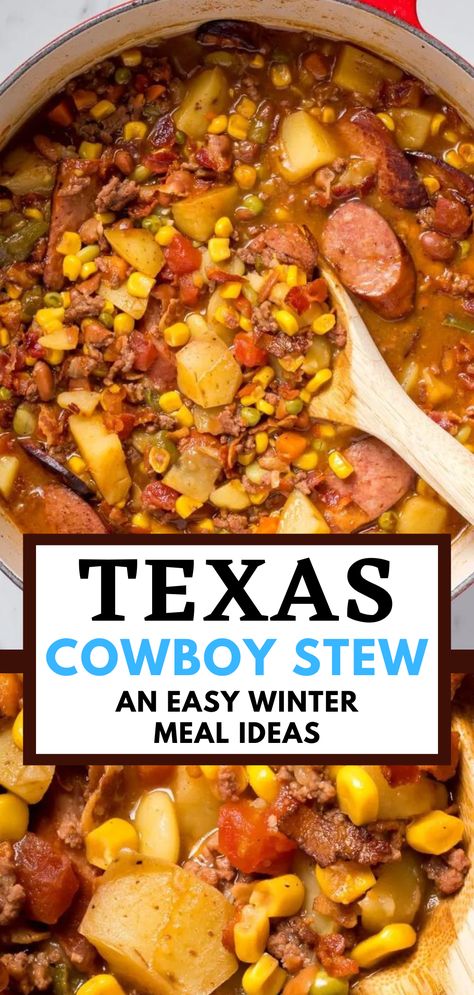 Cowboy Stew In Crockpot, Cowboy Recipes Pioneer Woman, Country Stew Recipes, Bratwurst Stew Crock Pot, Poor Mans Stew Slow Cooker, Crockpot Recipes Rainy Day, Cowboy Stew Crockpot Crock Pot, Cowboy Stew Recipe Ground Beef Crock Pot, Crockpot Texas Cowboy Stew