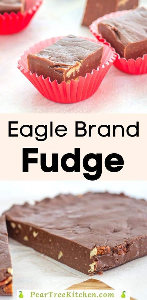 Eagle Brand Fudge - Pear Tree Kitchen Eagle Brand Desserts Condensed Milk, Eagle Brand Squares, Eagle Brand Desserts, Chocolate Fudge With Sweetened Condensed Milk, Desserts With Eagle Brand Milk, Eagle Brand Fudge Condensed Milk, Eagle Brand Condensed Milk Recipes, Recipes With Eagle Brand Milk, Eaglebrand Recipes Condensed Milk Fudge