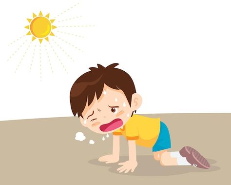 Vector boy thirsty from heat of the summ... | Premium Vector #Freepik #vector #heat-stroke #heat-wave #hot-weather #heat Online Therapy, Hot Weather, Premium Vector, Graphic Resources, Influencer, Heat, Sun, Media, Feelings