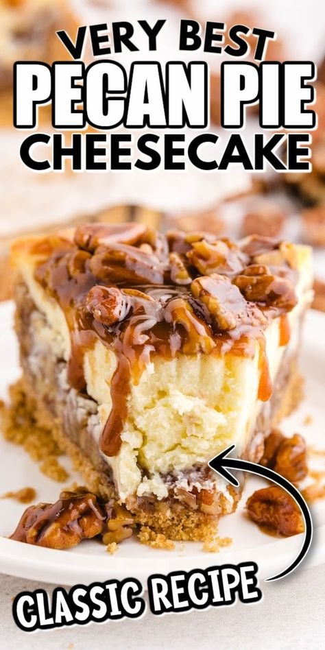 This Pecan Pie Cheesecake combines the flavors of two classic desserts to make a rich, creamy, nutty recipe sure to satisfy any sweet tooth. Unique Cheesecake Recipes, Unique Cheesecake, Pecan Cheesecake Recipes, Pecan Pie Cheesecake Bars, Pecan Desserts Recipes, Pecan Pie Cheesecake Recipe, Traditional Cheesecake, Classic Pecan Pie, Happy Habits