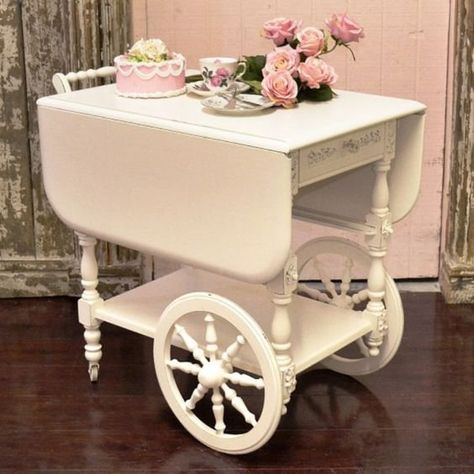 Antique Tea Cart, Vintage Tea Cart, Furniture Transfers, Tea Cart, Romantic Shabby Chic, Shabby Chic Dresser, France Vintage, Shabby Chic Bedrooms, White Shabby Chic