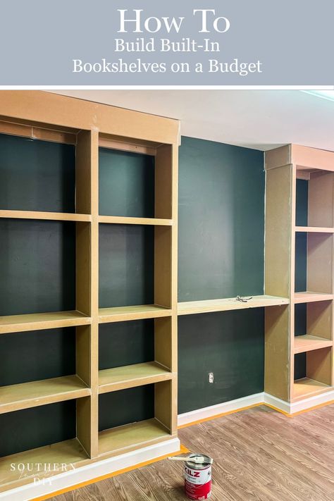 How to Build Built In Bookshelves on a Budget  Easily build custom built in bookshelves on a budget using MDF  DIY bookshelves, budget-friendly, custom design, MDF tutorial, built-in design, easy construction, affordable project, step-by-step guide, creative solutions, home improvement How To Create Built In Bookshelves, Bookcase Built In Diy, Bookshelves Around Window Built In, How To Do Built In Shelves, Making Built In Bookcases, In Wall Bookcase, How To Built In Bookcase, Diy Built In Library Wall, Bookshelf Toy Storage Diy