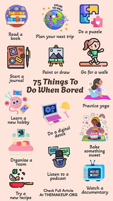 75 Fun Things To Do When Bored: Free & Budget-Friendly Ideas Fun Activities To Do At Home By Yourself, Activities For When You Are Bored, Nice Things To Do For People, Activities For Friends At Home, Things To Do When Board At Home, Cozy Things To Do At Home, Free Time Activities Aesthetic, I Am Bored Things To Do, What To Do When Bored At Home For Kids