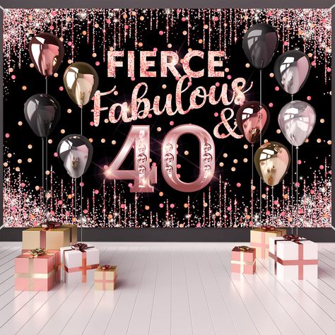 40 Decorations, 40th Birthday Backdrop, 40th Birthday Party For Women, 40th Birthday Party Themes, Bday Background, 40th Birthday Banner, 40th Bday Ideas, Background Rose, 40 And Fabulous