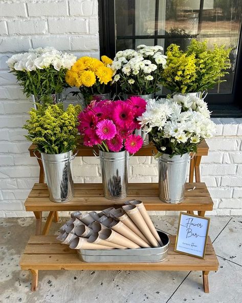 Flower Bar Sign, Bday Brunch, Make A Bouquet, 3 Tier Stand, 25th Bday, Shower Flowers, Garden Party Bridal Shower, Farm Baby Shower, Bridal Shower Inspo