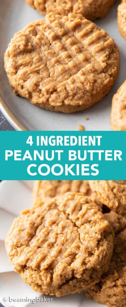 4 Ingredient Soft Healthy Peanut Butter Cookies (Gluten Free) - Beaming Baker Peanut Butter Cookies Healthy, Peanut Butter Cookies Gluten Free, Butter Cookies Gluten Free, Sugar Free Peanut Butter Cookies, Beaming Baker, Nut Butter Cookies, Sugar Free Cookie Recipes, Cookies Sans Gluten, Grain Free Cookies