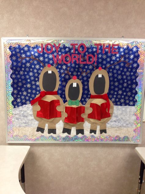 Reindeer Classroom Decorations, Christmas Song Door Decorations, Christmas Bulletin Board Ideas Classroom, Reindeer School Hallway, Christmas Songs Door Decorating Contest, Reindeer Bulletin Boards, Singing Reindeer Door Decoration, Christmas Board Decoration, Christmas Raindeer