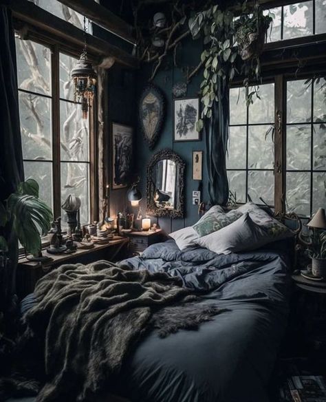 Academia Bedroom, Gothic Elegance, Dark Bedroom, Dark Home Decor, Dark Home, Dark Gothic, Dream Room Inspiration, Gothic Home Decor, Bedroom Green