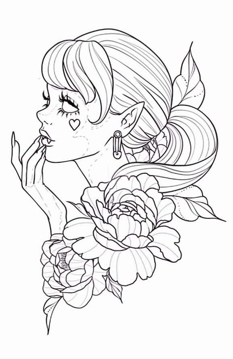 Monster High Inspired Tattoos, Monster High Coloring Pages Draculaura, Draculaura Tattoo Ideas, Flash Tattoo Designs Neo Traditional, Monster High Drawings Sketches, Monster High Art Drawing, Tattoo Ideas Printable, Neo Traditional Tattoo Stencil, Draculaura Tattoo