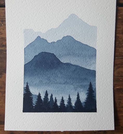 Mountains Watercolor Simple, Painting With One Color Only, Watercolor Pencil Art Mountains, Cute Things To Paint Watercolor, Small Simple Watercolor Paintings, Mountain Drawing Watercolor, Things To Do With Watercolor Paint, First Watercolor Painting, Watercolor Painting Mountains