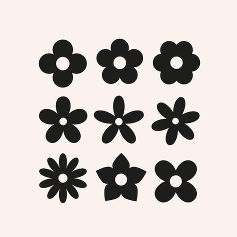 Vector cute simple flowers basic floral ... | Premium Vector #Freepik #vector #rose-silhouette #simple-floral #flower-icon #vintage-floral Flower Design Vector, Simple Flower Drawing, Simple Flower Design, Flower Symbol, Flower Silhouette, Flower Icons, Simple Icon, Cartoon Flowers, Vector Flowers