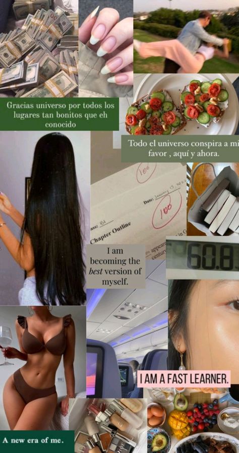 Visual board that attracts money, long hair, nice body, good grades and healthy life. Single Women Lifestyle, Beauty Vision Board Pictures, Manifest Body Goals, Slim Body For Vision Board, Motivational Pictures Woman Perfect Body, Dream Body Visualization Board, Body Manifestation, College Vision Board, 2023 Goals