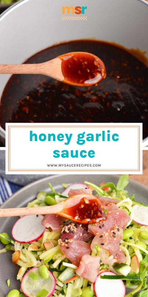 If you want a sweet and savory sauce for your proteins and vegetables, this EASY Honey Garlic Sauce recipe is the sauce for you! Homey Garlic Sauce Recipe, Healthy Honey Garlic Sauce, Honey Garlic Lemon Pepper Sauce, Healthy Sauce For Rice, Honey Garlic Stir Fry Sauce, Sauce For Rice And Veggies, Chinese Garlic Sauce Recipe, Sauce For Rice Easy, Sauce Recipes For Rice