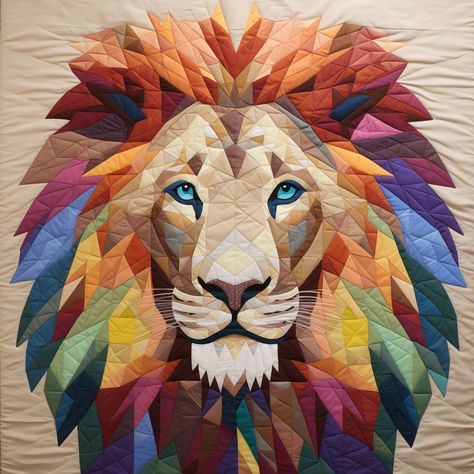 Invisible Stitch, Majestic Lion, Bear Quilts, Lion Design, Animal Quilts, Cat Quilt, Paper Piecing Patterns, Foundation Paper Piecing, Patchwork Patterns