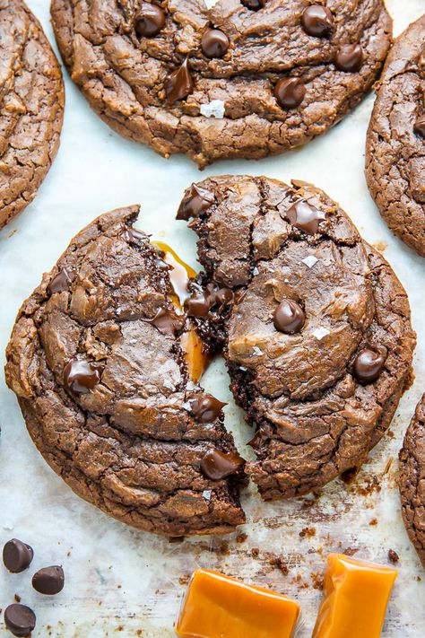 Soft Batch Salted Caramel Chocolate Fudge Cookies Salted Caramel Chocolate Fudge, Soft Batch, Chocolate Fudge Cookies, Baker By Nature, Cookies Soft, Fudge Cookies, Salted Caramel Chocolate, Caramel Chocolate, Crinkle Cookies