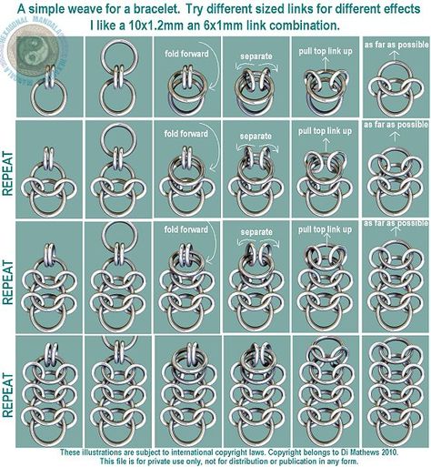 Jump Ring Bracelet Patterns, Helm Weave Chainmaille Tutorial, Chain Maille Bracelet Pattern, Chainmaille Bracelet Tutorial, Chain Maille Jewelry Patterns, Chain Maille Jewelry Tutorial, Chainmaille Jewelry Tutorial, Simple Chainmail Patterns, How To Make Chain Mail