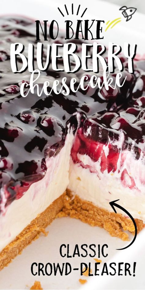 This no bake blueberry cheesecake includes all the delicious flavor and goodness of blueberries with a simple-to-make recipe that you will want to make over and over again. Cheesecake Blueberry, Blueberry Desserts Recipes, Blueberry Cheesecake Bars, Blueberry Cheesecake Recipe, No Bake Blueberry Cheesecake, Frozen Cheesecake, Blueberry Desserts, Blueberry Cream Cheese, Easy Cheesecake Recipes