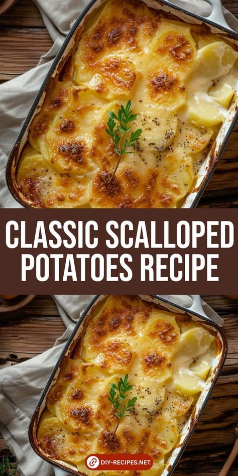 Try this classic Scalloped Potatoes recipe! Sliced potatoes in a creamy sauce with onions and garlic, baked to perfection. Perfect side dish for any meal! Scalopped Potatoes Recipe, Scallop Potatoes Recipes, Ideas With Potatoes, Scallop Potato, Baked Scalloped Potatoes, Scallop Potatoes, Scalloped Potato Casserole, Homemade Scalloped Potatoes, Best Scalloped Potatoes