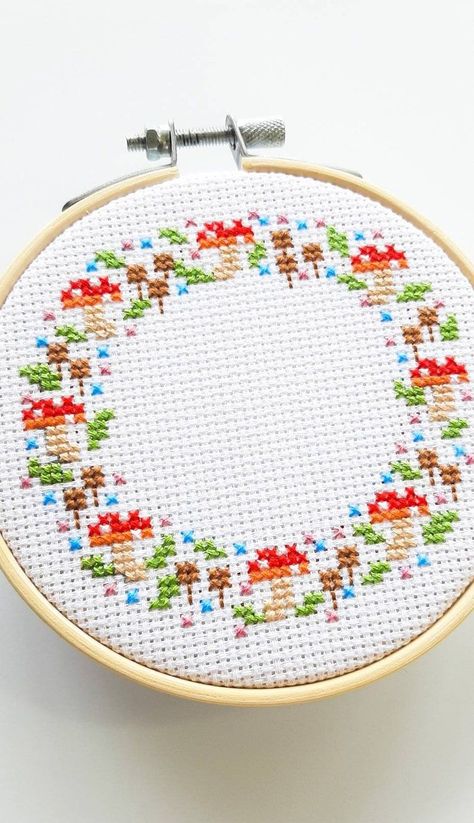 Mushroom cross stitch pattern - fairy circle mushroom - toad stool cross stitch - diy adult craft -spring hoop - simple cross stitch -pdf Nature Cross Stitch Patterns Free, Mushroom Cross Stitch Pattern, Mushroom Cross Stitch, Toad Stool, Fun Posters, Fairy Circle, 1 Pixel, Stitch Stuff, Mushroom Crafts