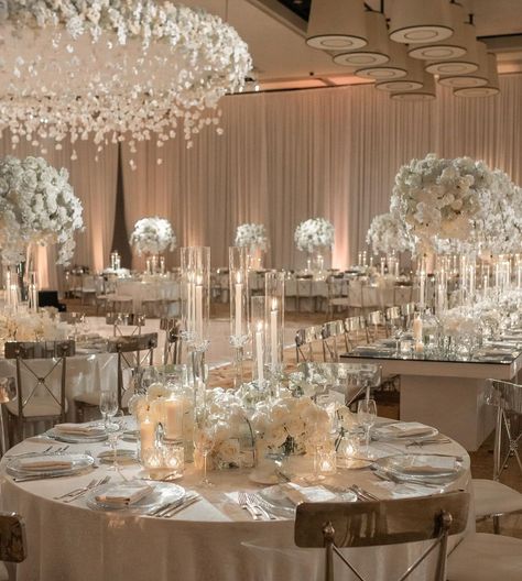 All Posts • Instagram Cute Wedding Table Decor, White And Crystal Wedding Decor, Interior Wedding Decor, Wedding Reception Bridal Party Table, Elegant Themed Wedding, Elegant Wedding Theme Color Schemes, All White Roses Wedding, White Wedding Flowers Decor, Wedding Reception Set Up Layout