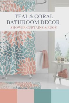 White Bathroom Ideas Decor, Coral Bathroom Ideas, Citrus Bathroom, Coral Bathroom Decor, Bathroom Decor Modern Luxury, Mom Bathroom, Coral Bathroom, Bathroom Dark, Teal Bathroom Decor