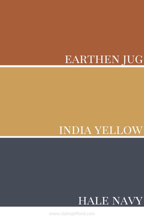 Earthen Jug, India Yellow, Hale Navy Sherwin Williams, Farrow and Ball, Benjamin Moore Kitchen Mustard Yellow, Navy Mustard Rust Living Room, Yellow Snug Room, Tumeric Wall Color, Sherwin Williams Yellow Kitchen, Yellow Navy Living Room, Mustard Olive Benjamin Moore, Navy And Mustard Kitchen, Rust And Yellow Bedroom