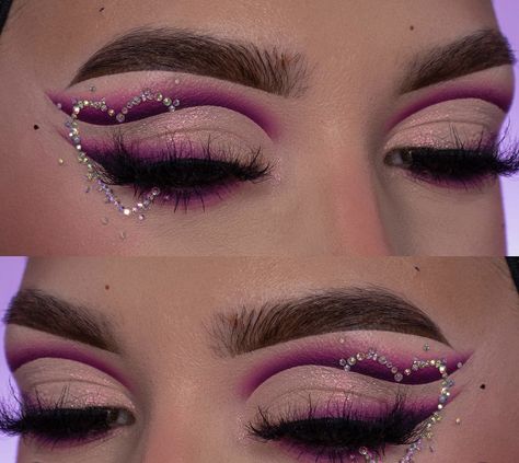 Pink Carnival Makeup Looks, White Eye Makeup, Birthday 15, Makeup Favorites, Bright Eye Makeup, Rhinestone Makeup, Quince Decorations, Day Makeup Looks, Makeup Drawing