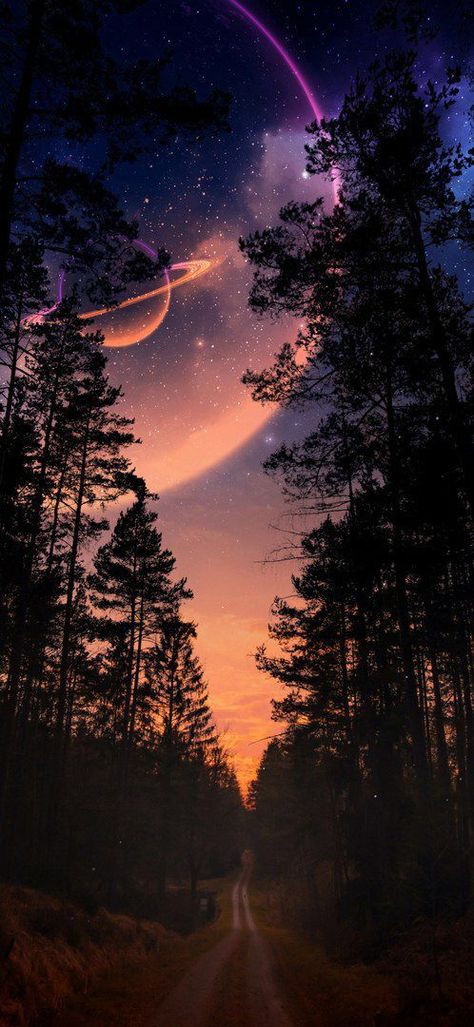 Galaxy Wallpaper Landscape, Vintage Wallpapers Aesthetic, Wallpaper Scenery, Dark Landscape, Wallpaper Landscape, Cute Galaxy Wallpaper, Pretty Backgrounds, Japon Illustration, Night Scenery