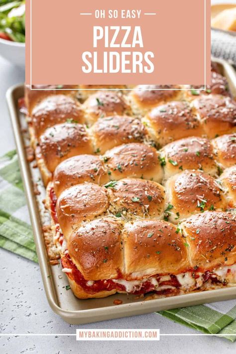 Pizza On Hawaiian Rolls, Pizza Sandwich Sliders, Party Sliders Easy, Supreme Pizza Sliders, Hawian Roll Pizza Sliders, Hawaiian Bun Sandwiches Slider Recipes, Half Baked Harvest Pizza Sliders, Pizza Hawian Roll Sliders, Pizza Burger Sliders