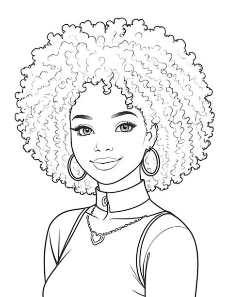 Black girl coloring page black woman col... | Premium Psd #Freepik #psd #black-woman #afro-american #curly-hairstyle #character-illustration Afro Hairstyle Drawing, Black Girls Coloring Pages, Coloring Book Illustrations, Black Art Coloring Pages, Colouring Pictures Printables, Afro Girl Drawing, Drawing Black Women, Black Woman Art Drawings, Cute Coloring Pages For Adults