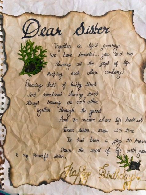 A vintage letter for sister. Birthday Vintage Letter, Diary Ideas For Sister, Letters For Sister Birthday, Letter Astethic Vintage, Scrapbook For Sister Birthday, Letter To Sister Birthday, Sisters Journal Ideas, Aesthetic Birthday Cards For Sister, Birthday Card Ideas Vintage