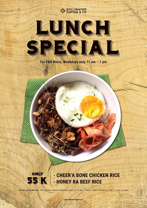 Lunch Special for Promo Menu September 2018 Poster By STILLWATER COFFEE & CO Jakarta Special Menu Poster, Lunch Poster Design, Lunch Menu Design, Lunch Poster, Menu Breakfast, Menue Design, Menu Flyer, Business Lunch, Beach Lunch