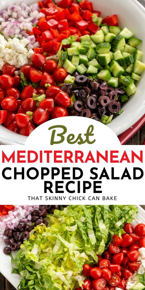 Mediterranean Chopped Salad, Easy Chopped Salad, Chopped Salad Recipe, Mediterranean Recipes Healthy, Lettuce Salad Recipes, Mediterranean Diet Recipes Dinners, Printable Grocery List, Chopped Salad Recipes, Easy Mediterranean Diet Recipes