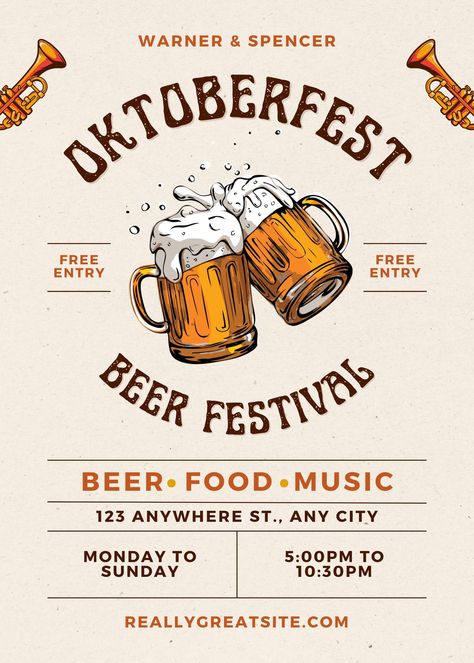 Retro Beer Poster, Beer Event Poster, Oktoberfest Poster Design, Oktoberfest Graphic Design, Craft Beer Illustration, Beer Invitation Template, Beer Illustration Art, Event Card Design, Beer Vintage Poster