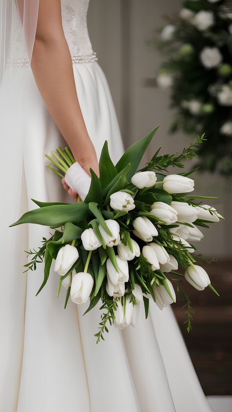 Minimalist Pure Bliss Tulip Wedding Bouquets Check more at https://beautyfashionideas.com/bridal/minimalist-pure-bliss-tulip-wedding-bouquets/ White Tulips And Sunflowers, Tulips For Wedding Bouquets, Clean Classic Wedding, White Orchid Wedding Bouquet, Wedding Classic Decorations, Bouquets With Tulips, White Wedding Bouquets Elegant, Tulips Bouquet Wedding, White Tulip Wedding Bouquet