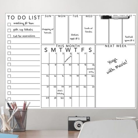 A dry-erase wall planner to help stop the question of "What's for dinner tomorrow night?" Look up here, fam. Budget Whiteboard, White Board Planner Ideas, Whiteboard Organization Office, Wall Board Ideas, Cute Whiteboard Ideas Bedroom, White Board Ideas Organizations, White Board Design, White Board Decoration Ideas, White Board Ideas