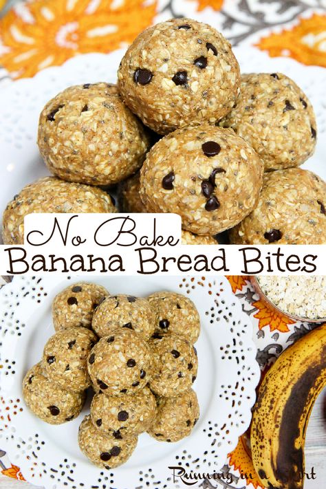 Banana Recipes No Bake, No Bake Banana Bread, Banana Bread Bites, Bread Bites Recipe, Bake Banana Bread, Bread Bites, Ripe Banana Recipe, Oatmeal Bites, Bake Banana