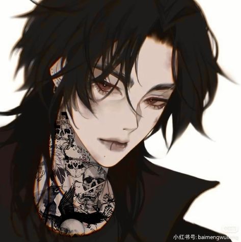 Anime Male with Black Hair, Neck Tattoos, Piercing. Bruises- Manga Guy With Tattoo, Anime Tattooed Character, Anime Tattooed Guy, Guy With Tattoos Drawing, Tattooed Oc Male, Hot Anime Male Character Art, Tattooed Anime Guys, Anime Boy With Piercings, Tattoo Anime Guy