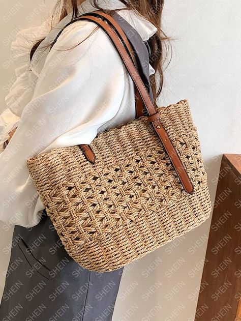 Summer Purses, Bag For Travel, Summer Tote, Straw Tote Bag, Boho Bags, Straw Bags, Straw Tote, Black Leather Tote, Basket Bag