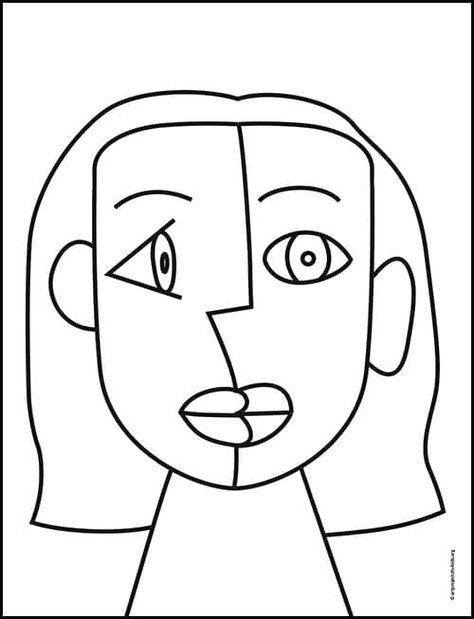 Easy How to Draw a Cubism Portrait Tutorial and Cubism Portrait Coloring Page · Art Projects for Kids Cubism Portrait, Paintings For Kids, Portraits For Kids, Picasso Cubism, Art Coloring Pages, Art Movements, Cubism Art, Picasso Art, Famous Paintings