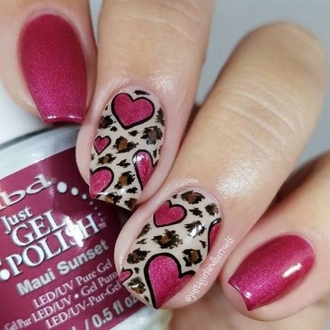 Nails Photo Ideas, Mcbling Nails, Maui Sunset, Nails Photo, Heart Leopard, Heart Nail Designs, Valentine Nail Art, Leopard Print Nails, Heart Nail Art