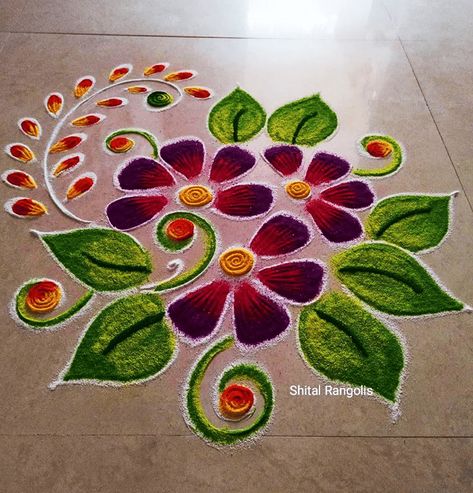 Trending Rangoli Design, Rangoli Unique Design, Latest Pongal Rangoli Designs, Beautiful Rangoli Designs Latest, Madras City, Pongal Rangoli Design, Rangoli Beautiful, Simple Flower Rangoli, Flowers Rangoli