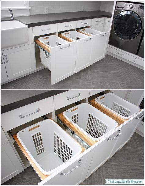 Laundry Room Organization Storage, Hidden Laundry, Basket Drawers, Desain Pantry, Small Laundry Rooms, Small Laundry Room, Small Laundry, Laundry Room Storage, Laundry Mud Room