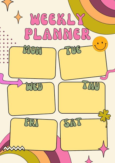 This cute and colorful weekly planner is perfect for staying organized and on track. With its fun smiley face design, it's sure to put a smile on your face every day. The planner includes space to track your tasks, appointments, and notes, as well as a habit tracker and a mood tracker. It's the perfect way to keep your life organized and stress-free.

Download the printable planner here: Printable Notes Templates, School Timetable, Printable Notes, Weekly Planner Template, School Schedule, Planner Notepad, Planner Templates, Weekly Planner Printable, Notes Template