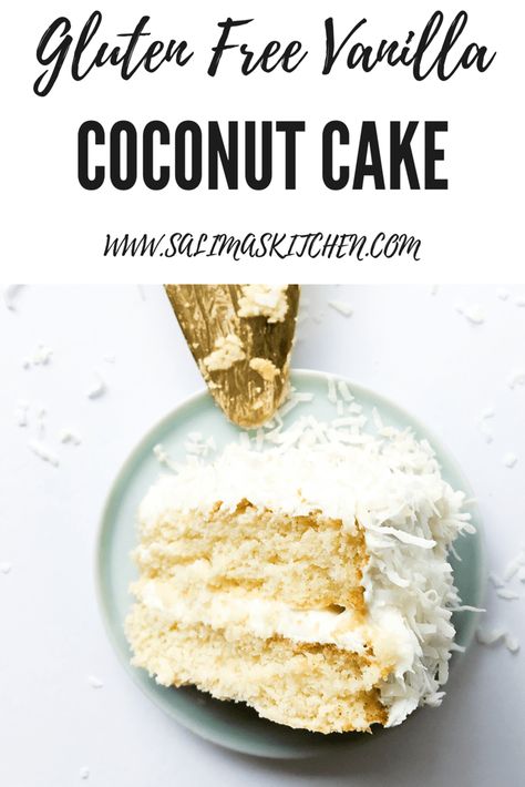 Gluten Free Cake With Coconut Flour, Gluten Free Dairy Free Coconut Cake, Gluten Free Coconut Cake Recipe, Gf Coconut Cake, Coconut Cream Filling For Cake, Gluten Free Cake Recipes, Gluten Free Coconut Cake, Dairy Free Cake Recipe, Gf Cake